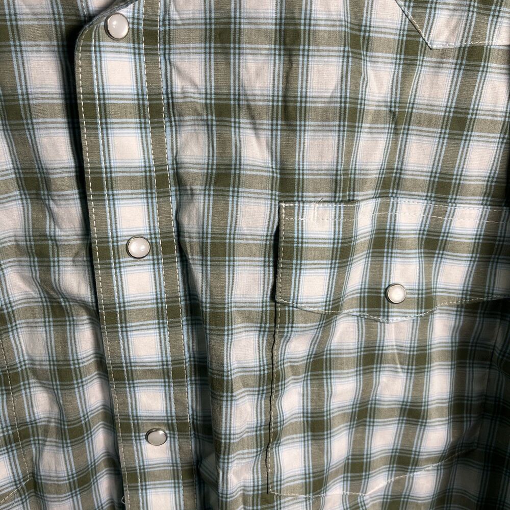 Vintage Wrangler Shirt Adult XL Green White Striped Western Cowboy Snap Men (40)